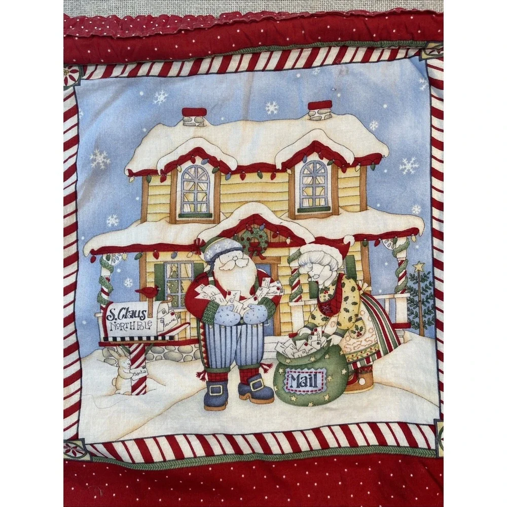VTG Christmas Gift Bag 42x26 Reversible Cotton Drawstring Santa Holiday Decor